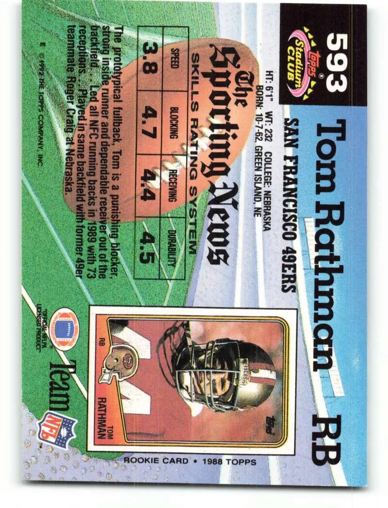 1992 Topps Stadium Club #593 Tom Rathman EX Excellent San Francisco 49ers Football Card - Football Card Single
