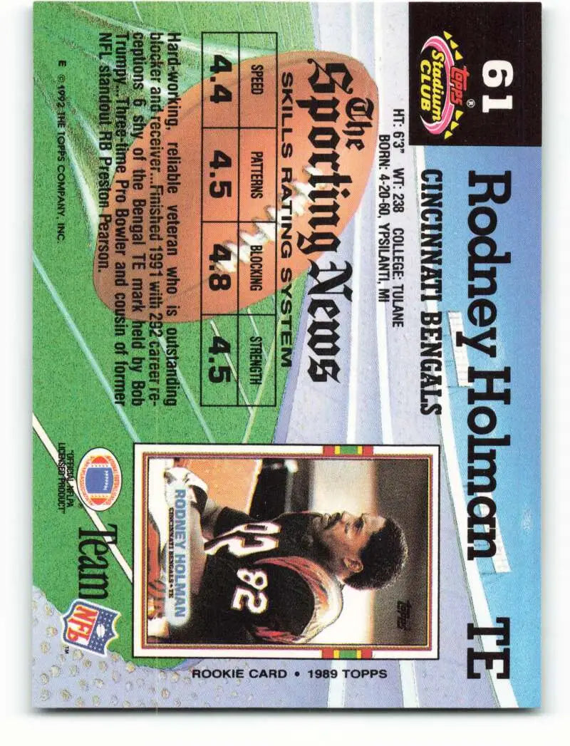 1992 Topps Stadium Club #61 Rodney Holman EX Excellent Cincinnati Bengals Football Card - Football Card Single