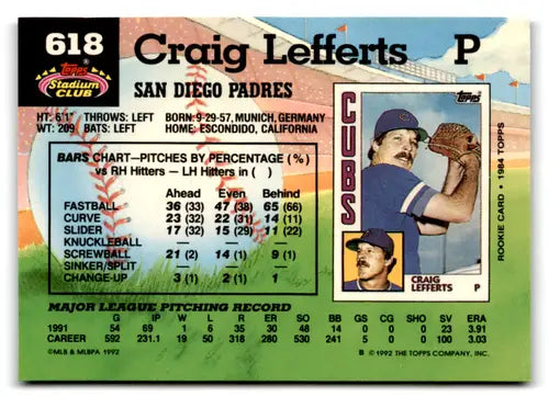 1992 Topps Stadium Club #618 Craig Lefferts NM-MT Padres ID:76035 - Baseball Card Single