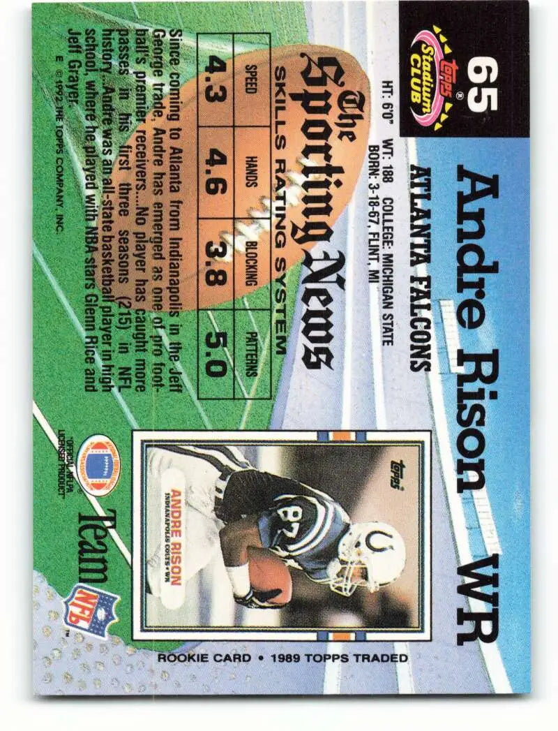 1992 Topps Stadium Club #65 Andre Rison EX Excellent Atlanta Falcons Football Card - Football Card Single