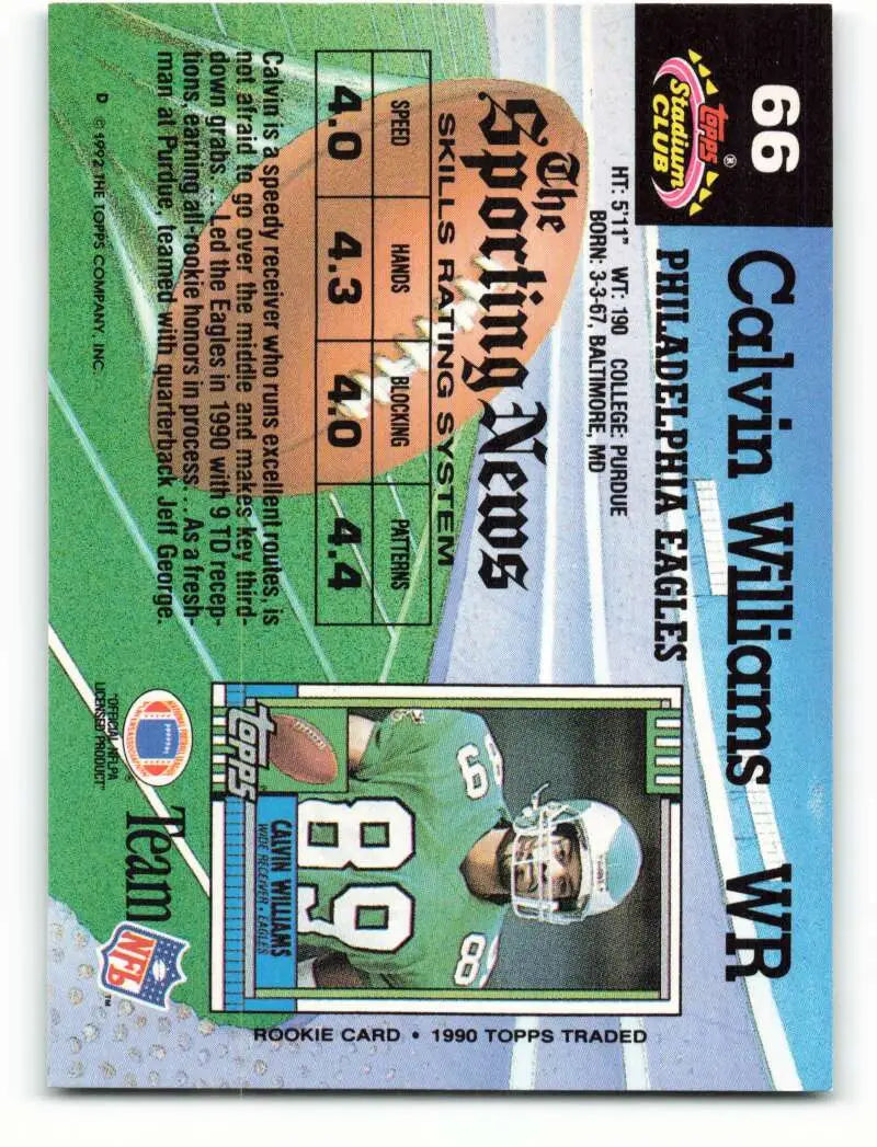 1992 Topps Stadium Club #66 Calvin Williams EX Excellent Philadelphia Eagles Football Card - Football Card Single