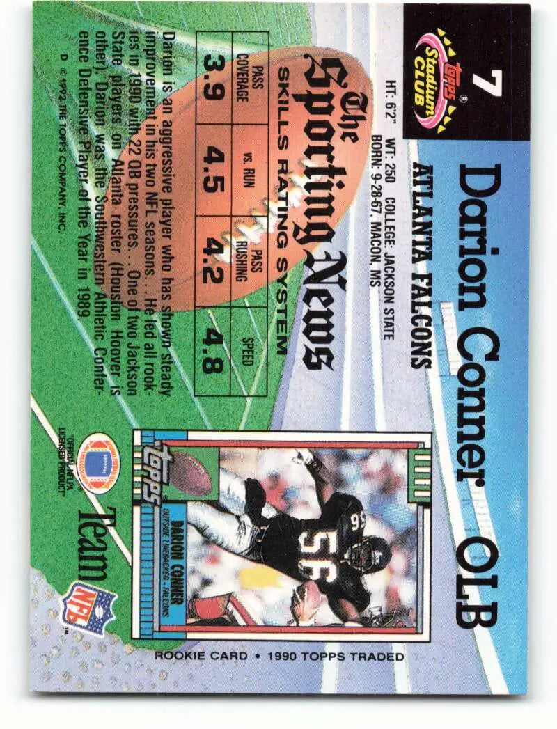 1992 Topps Stadium Club #7 Darion Conner EX Excellent Atlanta Falcons Football Card - Football Card Single