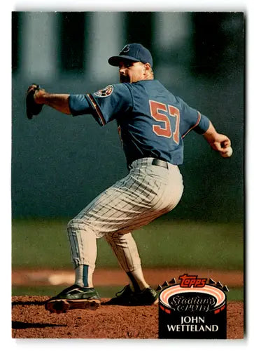 Original gloss baseball card of John Wetteland from 1992 Topps Stadium Club series