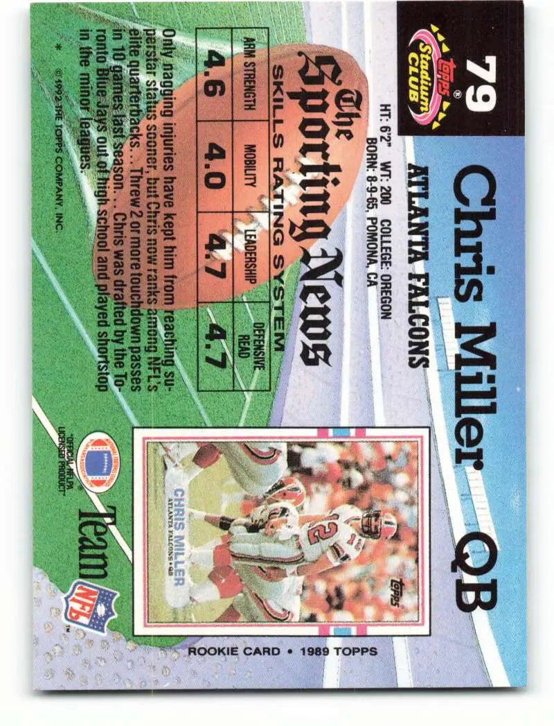 1992 Topps Stadium Club #79 Chris Miller EX Excellent Atlanta Falcons Football Card - Football Card Single