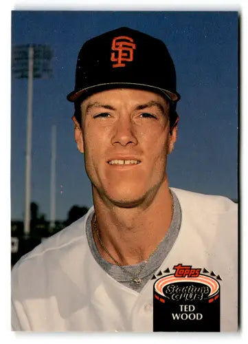 Original gloss baseball trading card of Ted Wood in San Francisco Giants uniform from Topps Stadium Club