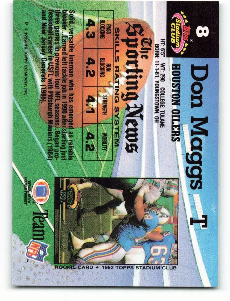 1992 Topps Stadium Club #8 Don Maggs EX Excellent Houston Oilers Football Card - Football Card Single