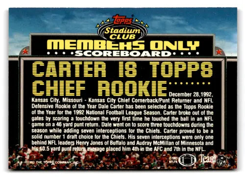 Original gloss Dale Carter football card from Topps Stadium Club Chiefs collection