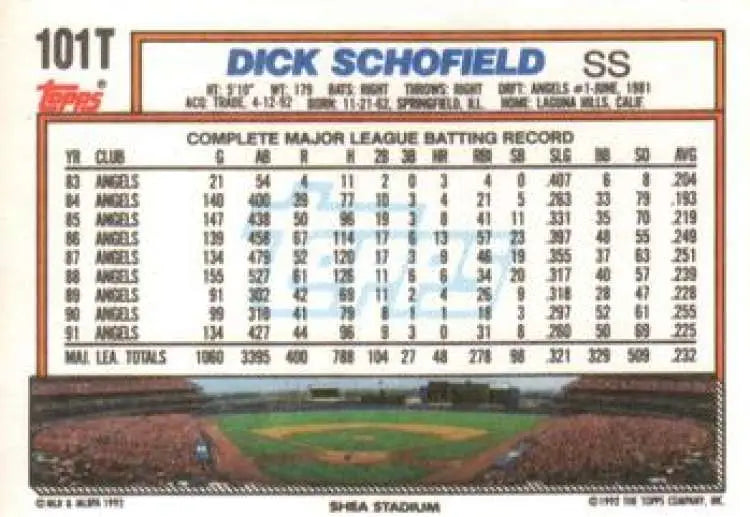1992 Topps Traded #101T Dick Schofield NM-MT New York Mets Baseball Card - Baseball Card Single