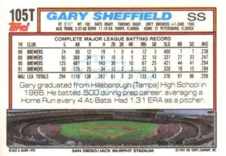 1992 Topps Traded #105T Gary Sheffield NM-MT San Diego Padres Baseball Card - Baseball Card Single