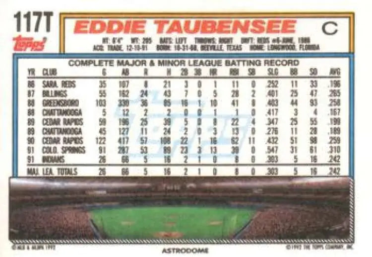 1992 Topps Traded #117T Eddie Taubensee NM-MT Houston Astros Baseball Card - Baseball Card Single