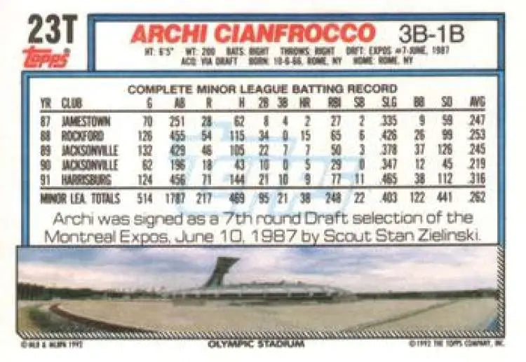 1992 Topps Traded #23T Archi Cianfrocco NM-MT RC Rookie Montreal Expos Baseball Card - Baseball Card Single