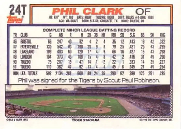 1992 Topps Traded #24T Phil Clark NM-MT Detroit Tigers Baseball Card - Baseball Card Single