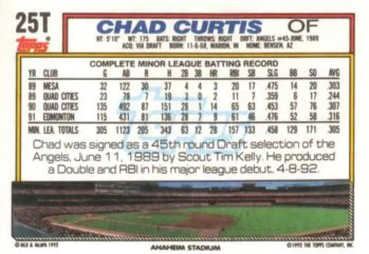 1992 Topps Traded #25T Chad Curtis NM-MT RC Rookie California Angels Baseball Card - Baseball Card Single