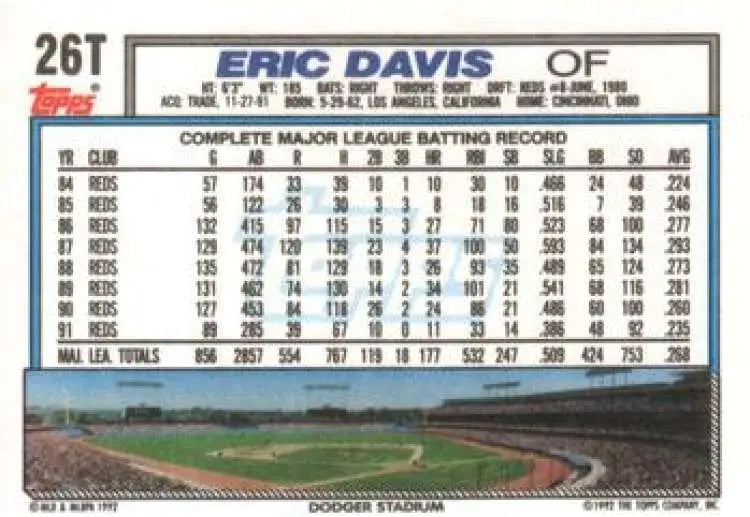 1992 Topps Traded #26T Eric Davis NM-MT Los Angeles Dodgers Baseball Card - Baseball Card Single