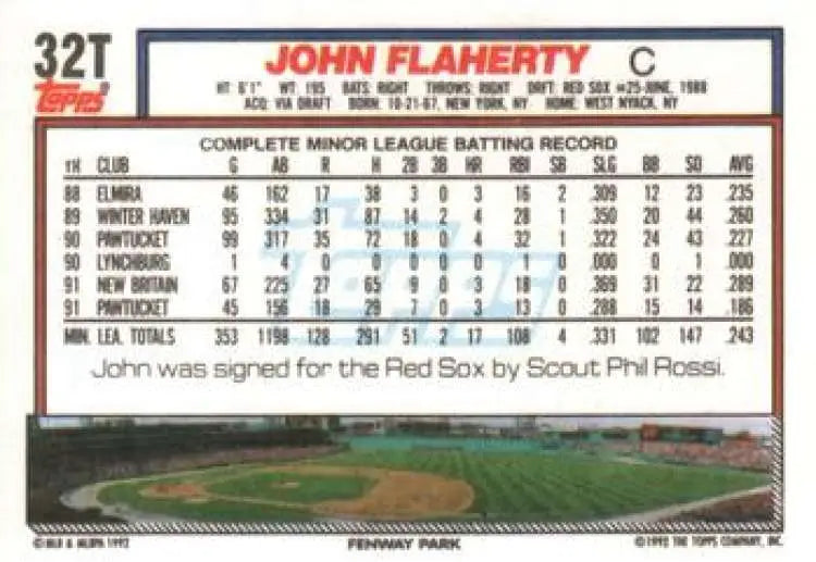 1992 Topps Traded #32T John Flaherty NM-MT RC Rookie Boston Red Sox Baseball Card - Baseball Card Single