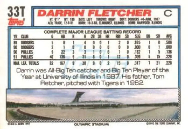 1992 Topps Traded #33T Darrin Fletcher NM-MT Montreal Expos Baseball Card - Baseball Card Single