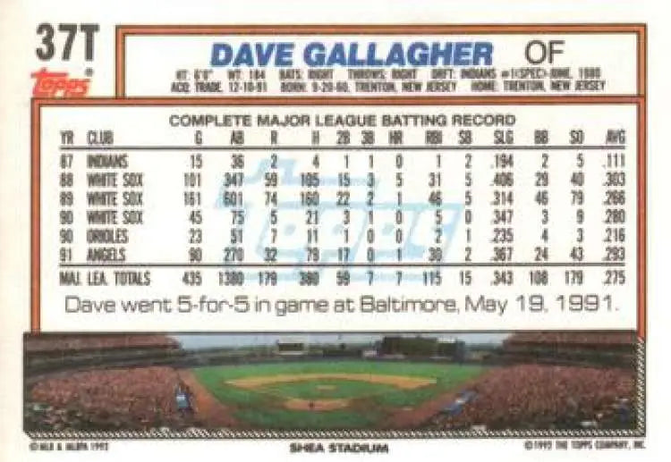 1992 Topps Traded #37T Dave Gallagher NM-MT New York Mets Baseball Card - Baseball Card Single