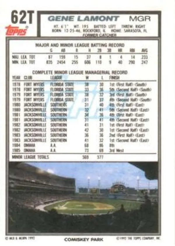 1992 Topps Traded #62T Gene Lamont NM-MT Chicago White Sox Baseball Card - Baseball Card Single