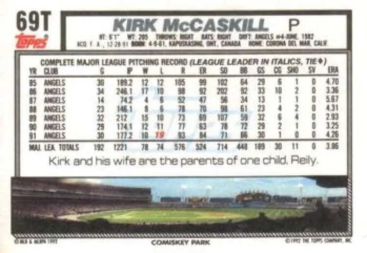 1992 Topps Traded #69T Kirk McCaskill NM-MT Chicago White Sox Baseball Card - Baseball Card Single