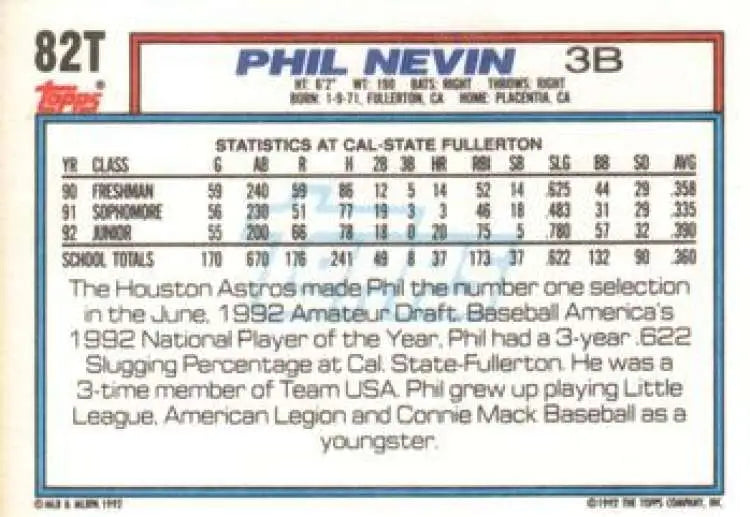 1992 Topps Traded #82T Phil Nevin NM-MT USA Baseball Card - Baseball Card Single