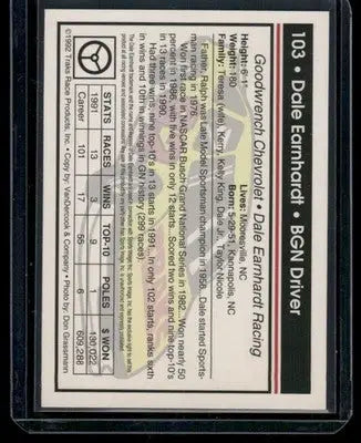 1992 Traks Dale Earnhardt #103 Auto Racing - Racing Card Single