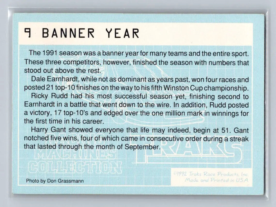 1992 Traks Racing Machines #9 Banner Year - Racing Card Single