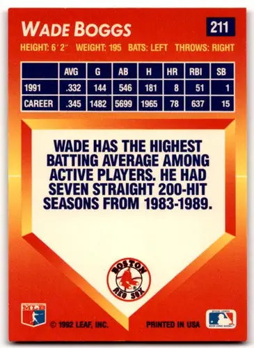 1992 Triple Play Wade Boggs baseball card with original gloss in near mint condition