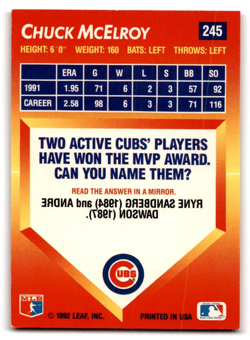 1992 Triple Play #245 Chuck McElroy - Baseball Card Single
