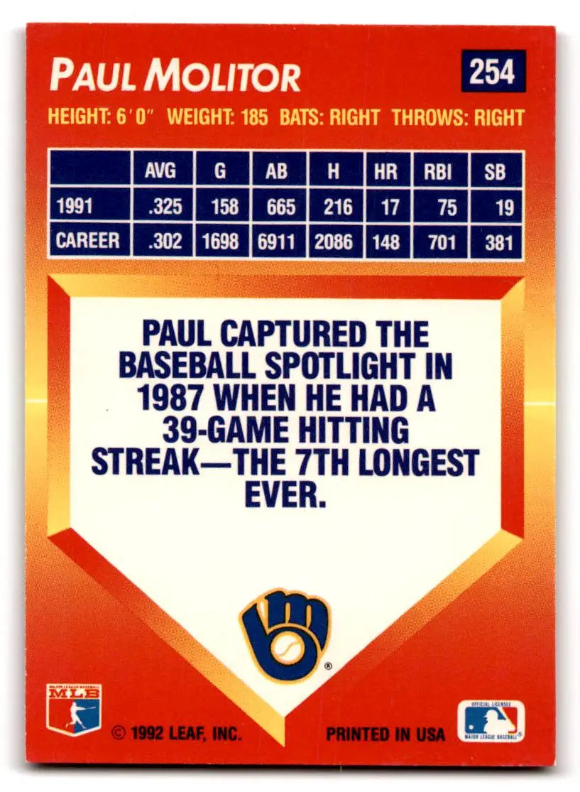 1992 Triple Play #254 Paul Molitor - Baseball Card Single