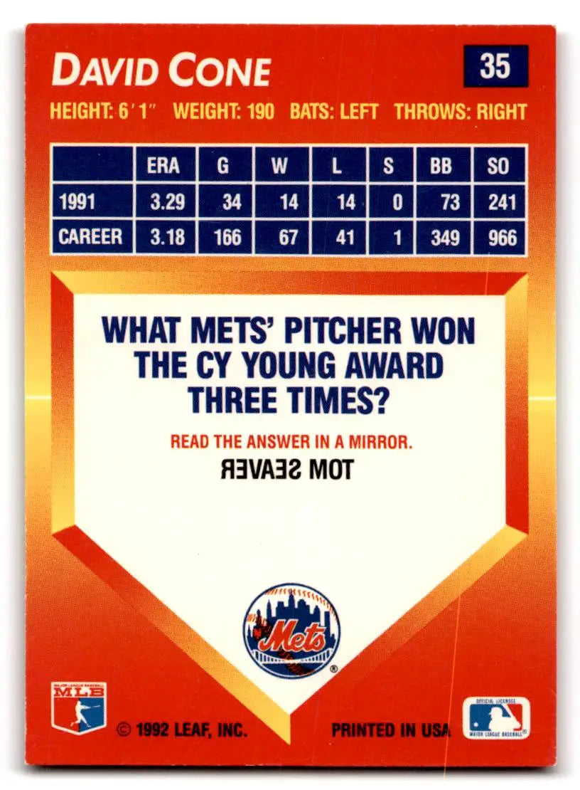 1992 Triple Play #35 David Cone - Baseball Card Single