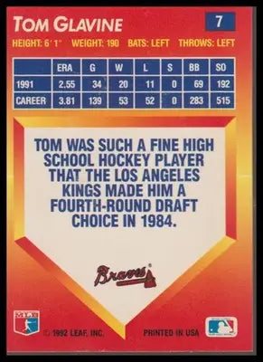 1992 Triple Play #7 Tom Glavine