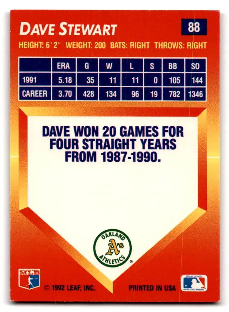 1992 Triple Play #88 Dave Stewart - Baseball Card Single