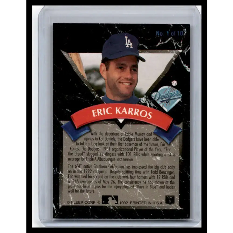 1992 Ultra #1 Eric Karros NM-MT Los Angeles Dodgers Baseball Card - Baseball Card Single