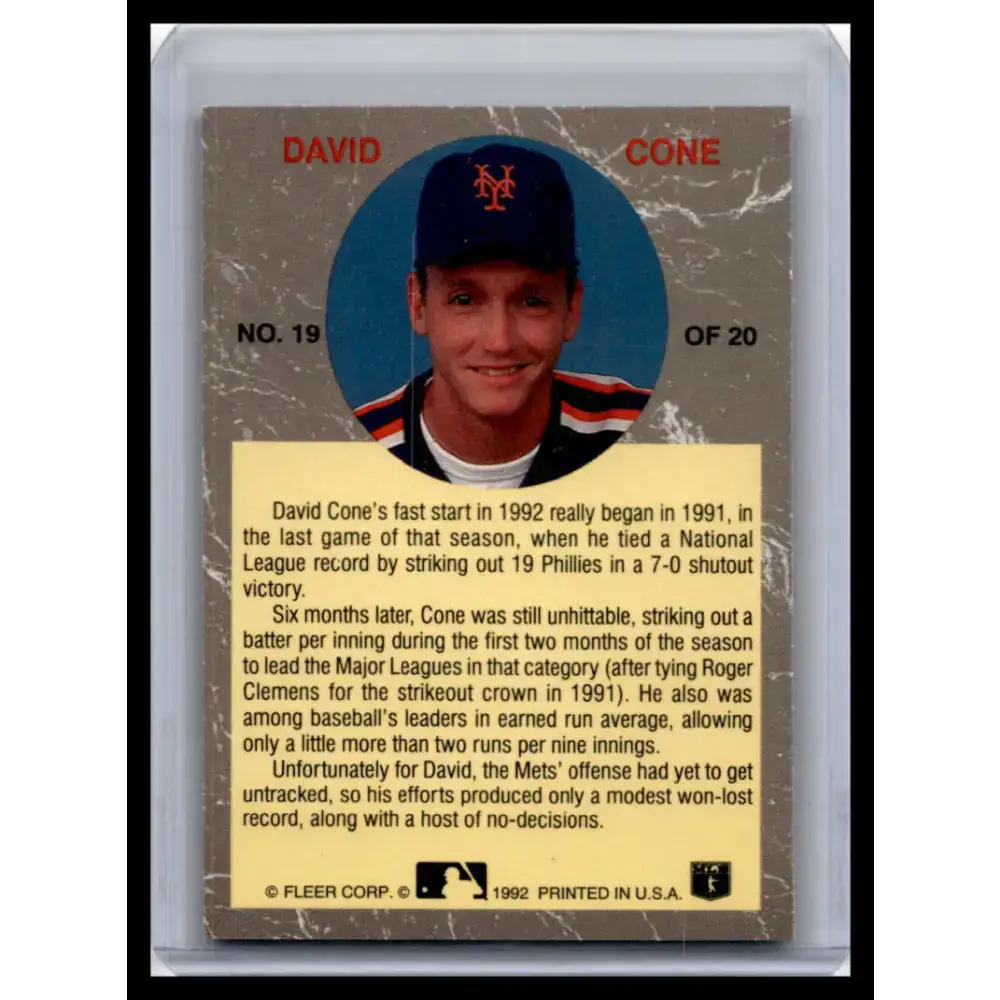 1992 Ultra #19 David Cone NM-MT New York Mets Baseball Card - Baseball Card Single