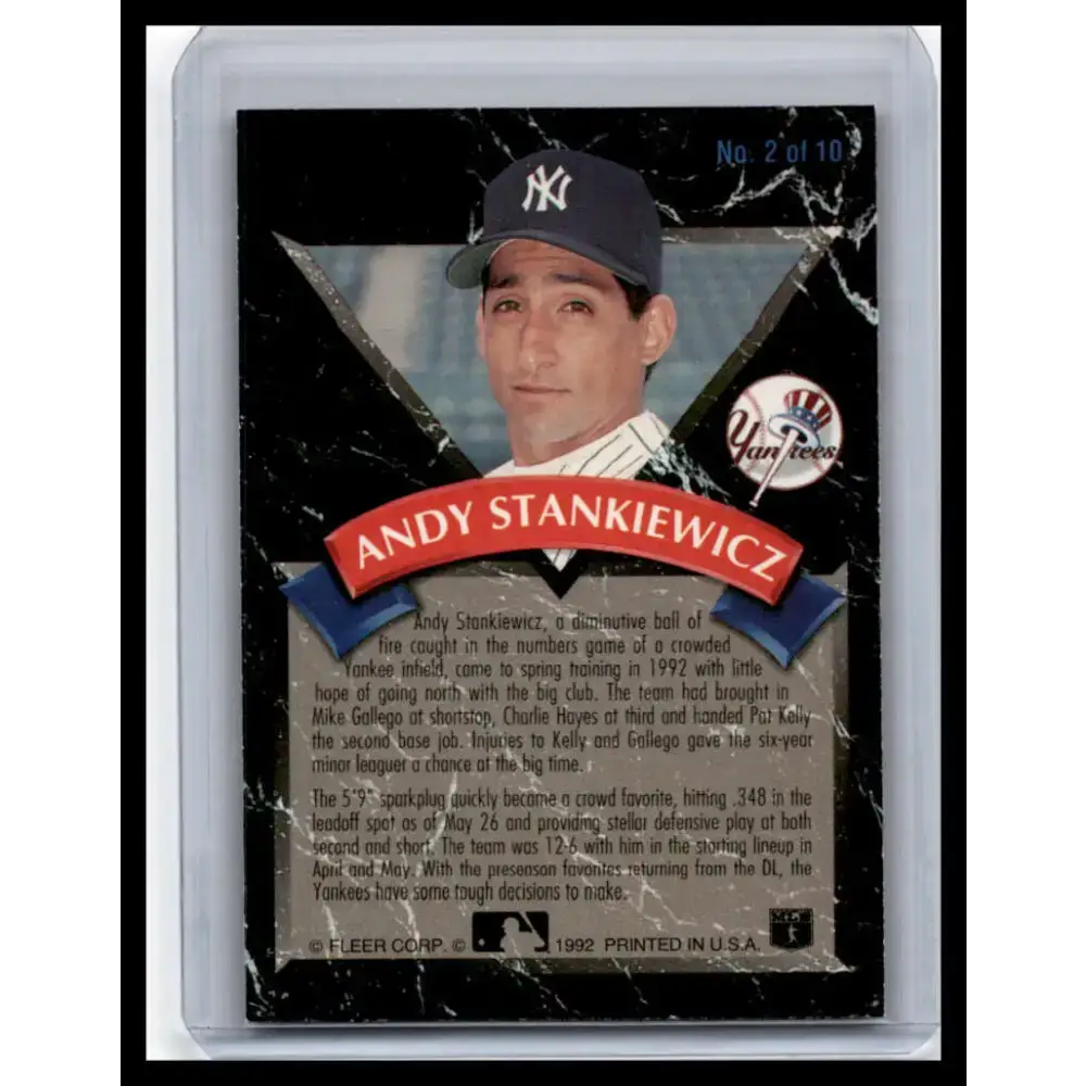 1992 Ultra #2 Andy Stankiewicz NM-MT New York Yankees Baseball Card - Baseball Card Single