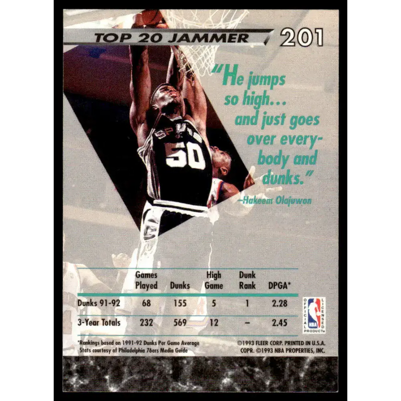 1992 Ultra #201 David Robinson NM/MT San Antonio Spurs Basketball Card - Basketball Card Single