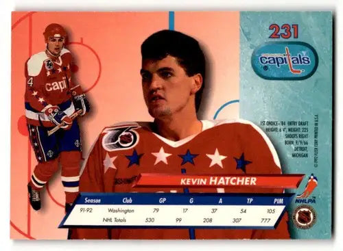 Original gloss Kevin Hatcher hockey card from 1992 Ultra #231 featuring Simply Sandoval