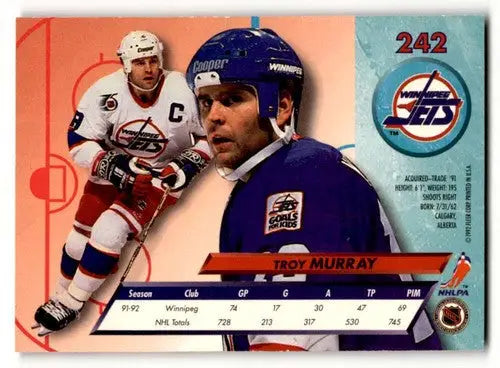 Original gloss Troy Murray hockey card from 1992 Ultra #242 featuring Troy Murray