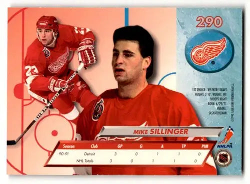Original gloss Mike Sillinger hockey card from 1992 Ultra #290 featuring Simply Sandoval