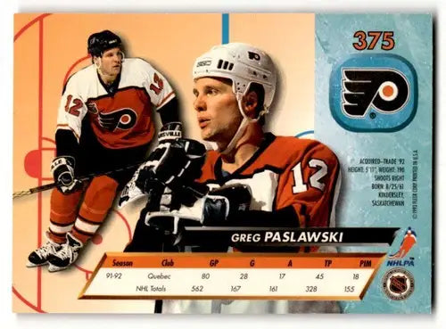 Original gloss Greg Paslawski hockey card from 1992 Ultra #375 featuring Greg Paslawski