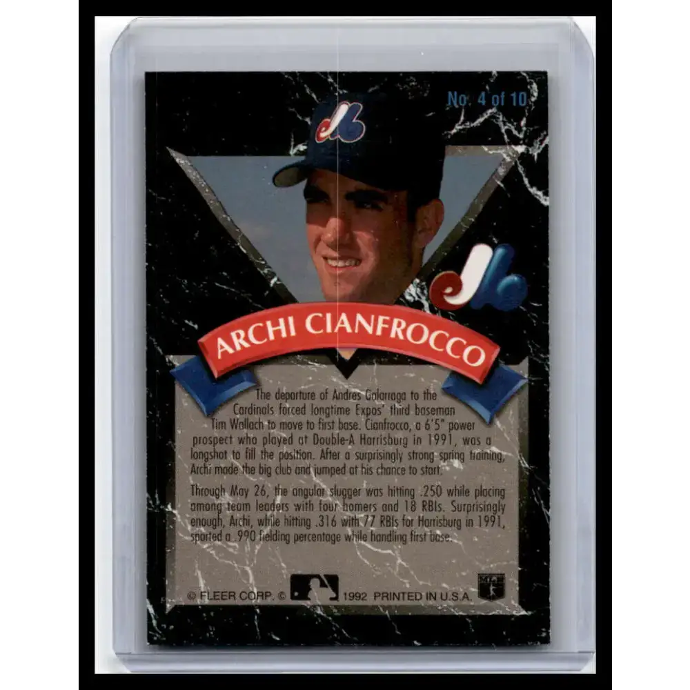1992 Ultra #4 Archi Cianfrocco NM-MT Montreal Expos Baseball Card - Baseball Card Single