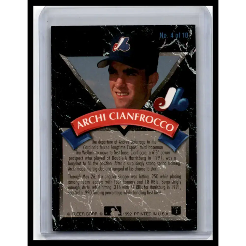 1992 Ultra #4 Archi Cianfrocco NM-MT Montreal Expos Baseball Card - Baseball Card Single