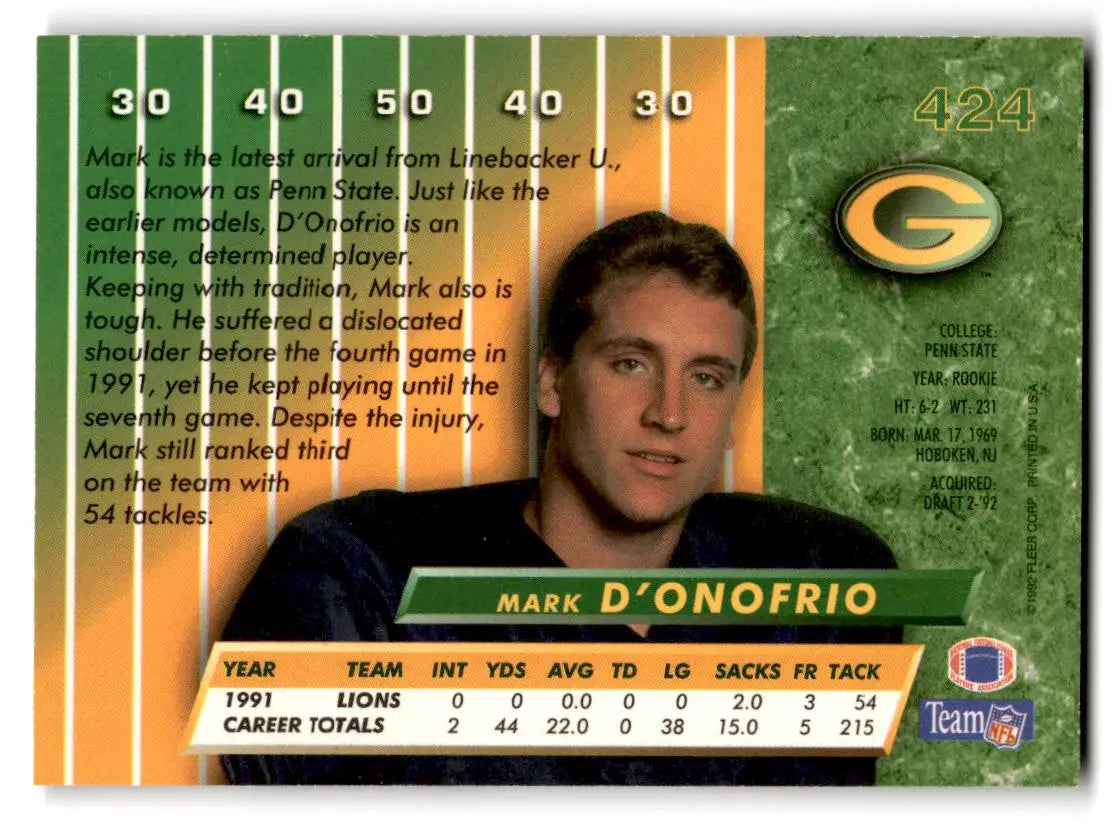 1992 Ultra #424 Mark D’Onofrio - Football Card Single