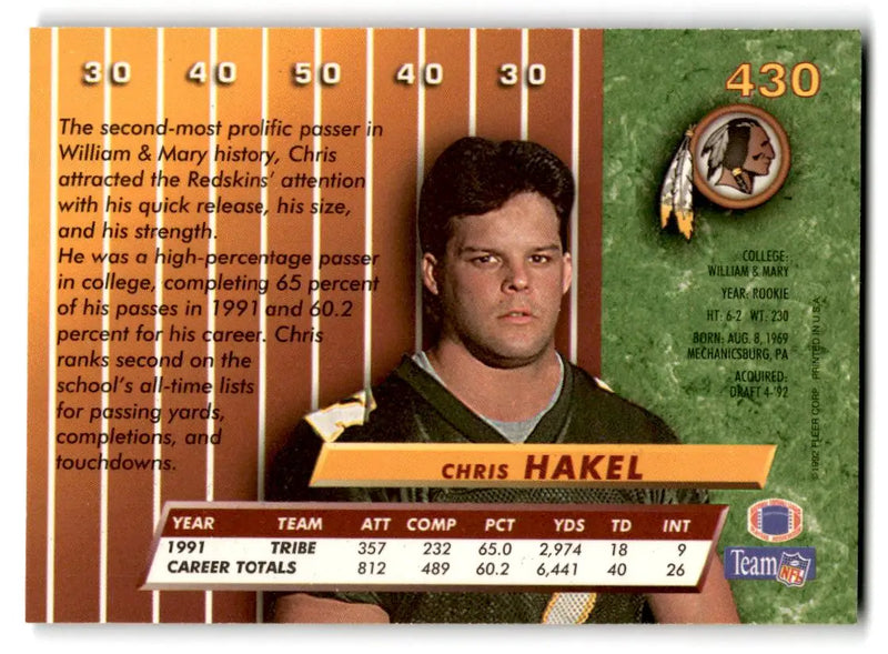 1992 Ultra #430 Chris Hakel - Football Card Single