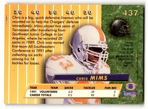 Original gloss 1992 Topps Stadium Club Chris Mims San Diego Chargers football card