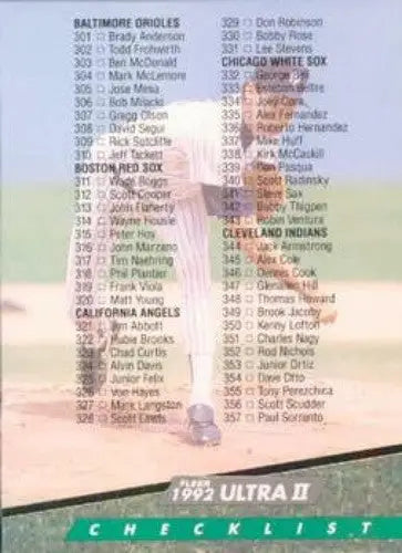 1992 Ultra #598 Scott Sanderson NM-MT Yankees Checklist 301-400 - Baseball Card Single