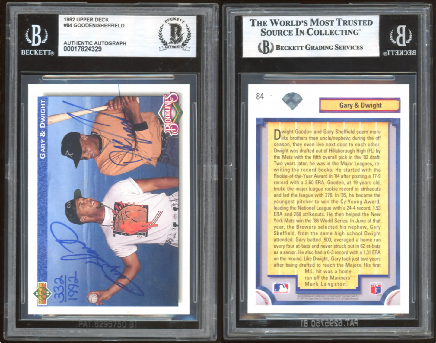 1992 Uppder Deck #84 Dwight Gooden & Gary Sheffield Dual Auto #’d 332/1992 BVG A Auto Bloodlines - Baseball Card Single