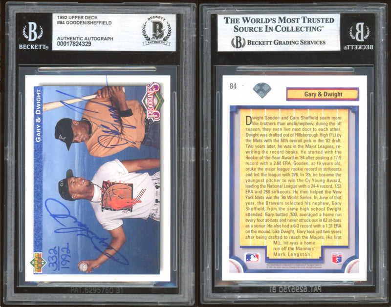 1992 Uppder Deck #84 Dwight Gooden & Gary Sheffield Dual Auto #’d 332/1992 BVG A Auto Bloodlines - Baseball Card Single