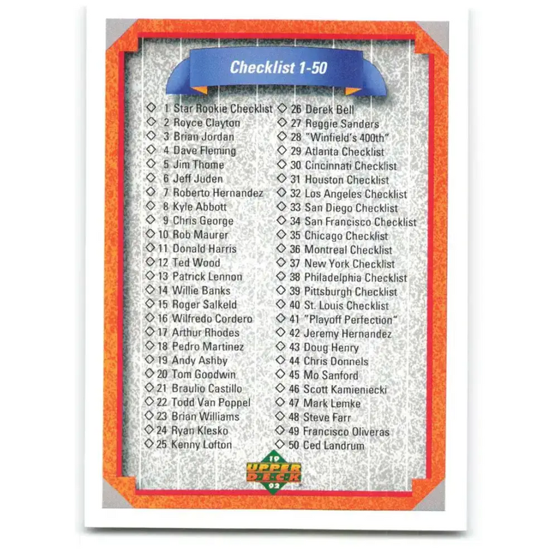 1992 Upper Deck #100 Checklist 1-100 NM-MT Checklist Baseball Card - Baseball Card Single