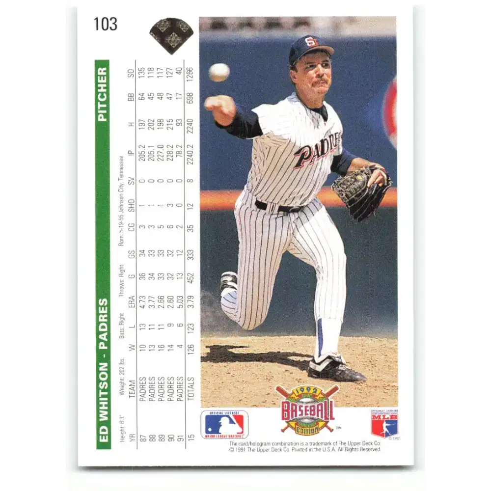1992 Upper Deck #103 Ed Whitson NM-MT San Diego Padres Baseball Card - Baseball Card Single